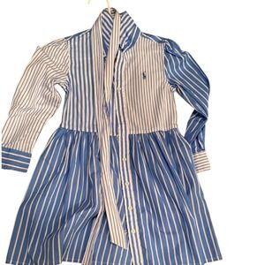 Polo Ralph Lauren Girls Blue White Striped Shirt Dress Long Sleeve Size 4 4T
